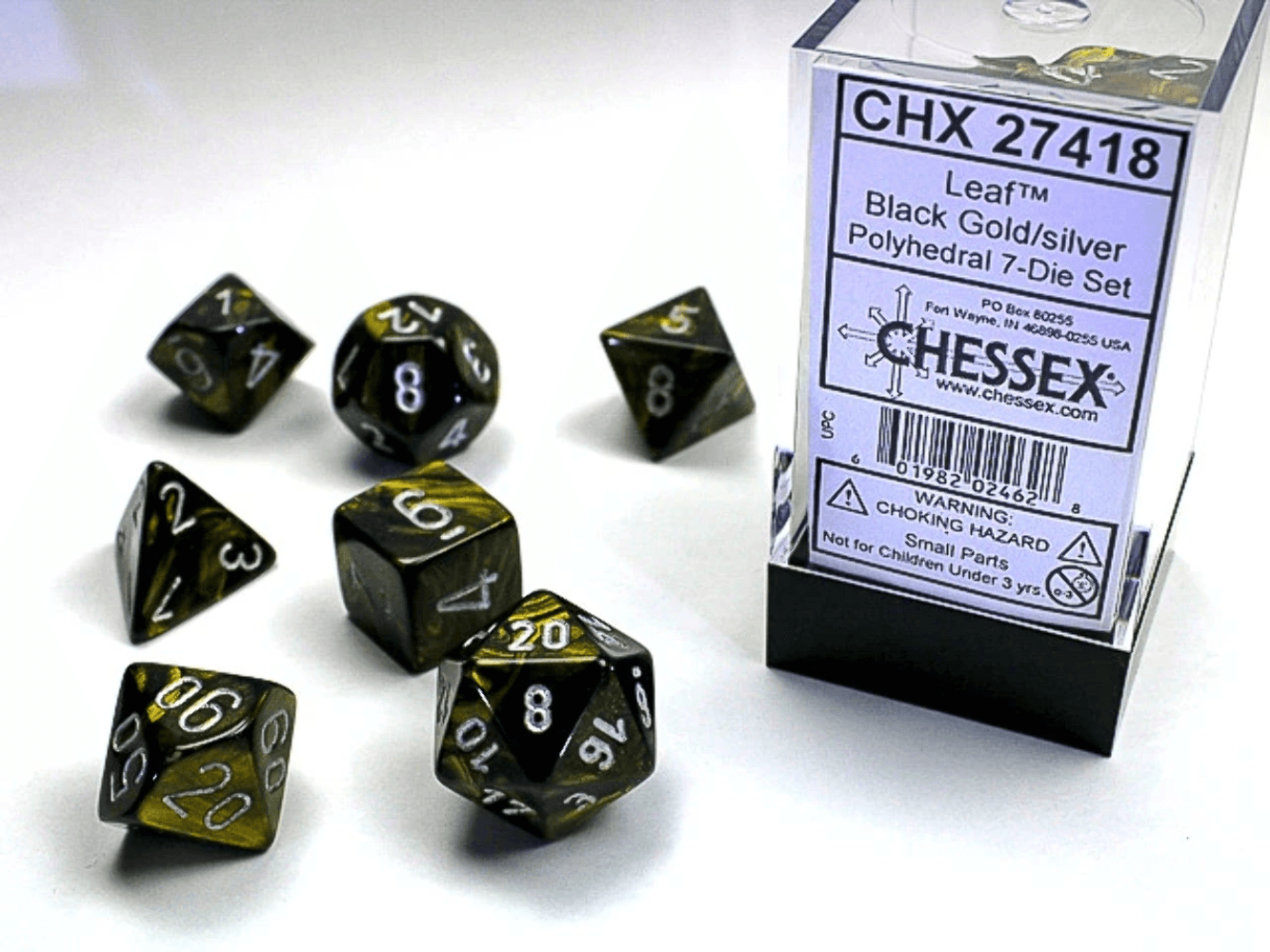 Set 7 Dadi Chessex - Black Gold/Silver 27418 - Magic Dreams Store