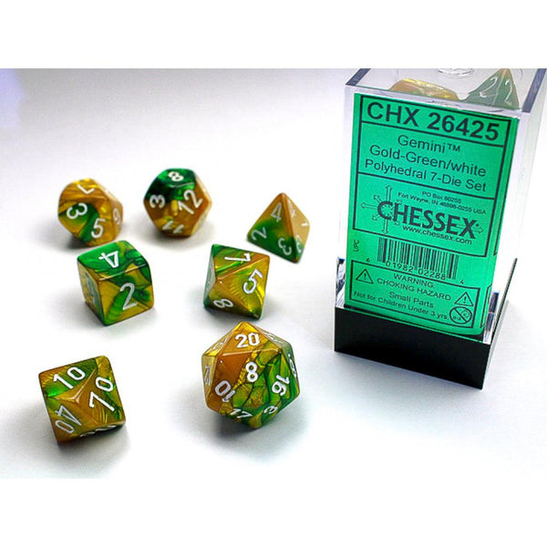 Set 7 Dadi Chessex - Gold green/white 26425 - Magic Dreams Store