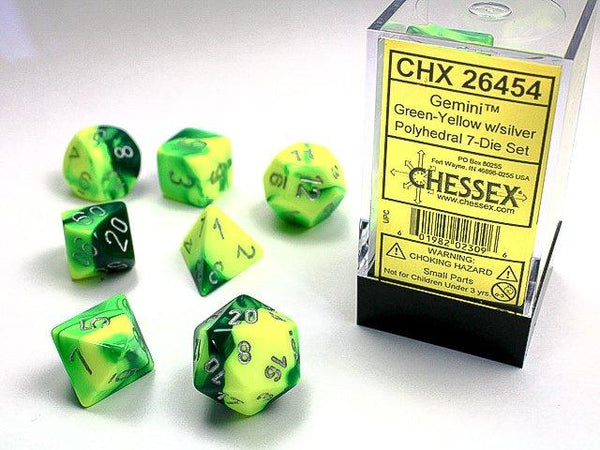 Set 7 Dadi Chessex - Green-Yellow/Silver 26454 - Magic Dreams Store