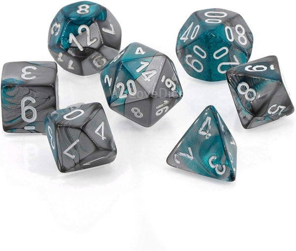 Set 7 Dadi Chessex - Steal-Teal / White 26456 - Magic Dreams Store